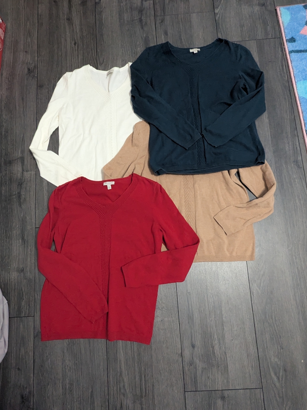 Talbots Four V-Neck Sweaters in Red, Navy, White, Camel
